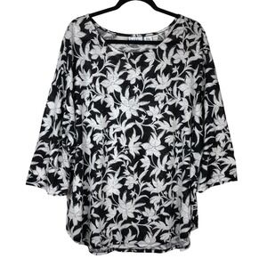 Nicole Miller Womens Linen Dolman Sleeve Top Size 2X Floral Vacation Resortwear